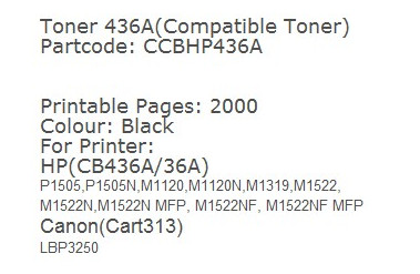 Toner 436A HP/Canon(Compatible)
