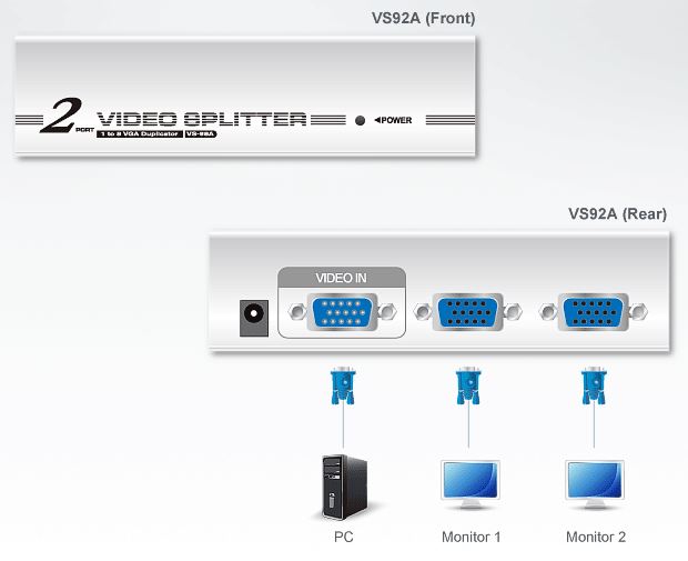 Aten VanCryst 2 Port VGA Video Splitter - 1920x1440@60Hz Max